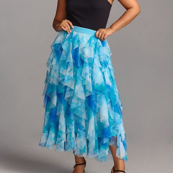 The Chéri Ruffled Tulle Midi Skirt by Anthropologie size M new nwt blue color - Picture 5 of 7